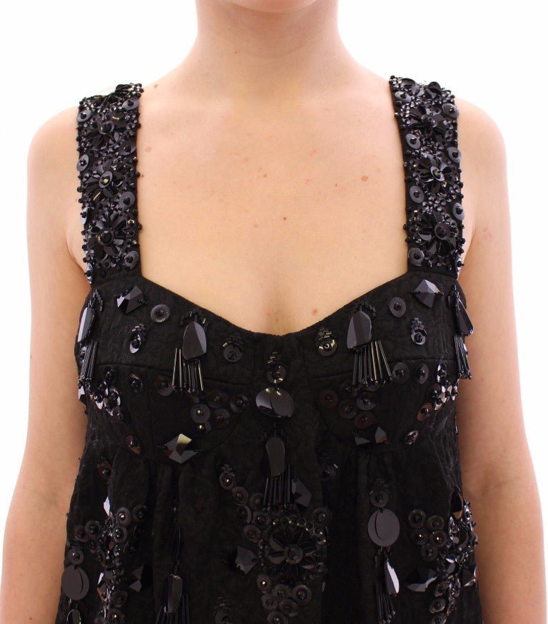 Black floral crystal embedded dress - Avaz Shop