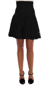 Black Floral Cutout Lace A-Line Skirt - Avaz Shop