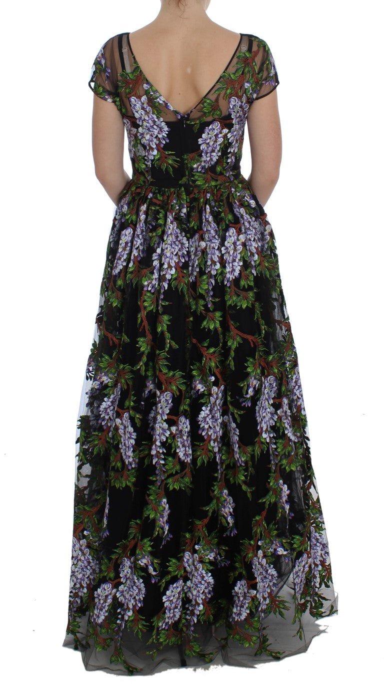 Black Floral Embroidered Full Maxi Dress - Avaz Shop