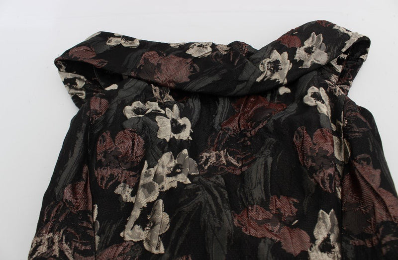 Black Floral Jacquard Sheath Gown Dress - Avaz Shop