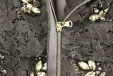 Black floral lace crystal embedded dress - Avaz Shop