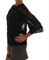 Black Floral Lace Cutout Silk Top - Avaz Shop