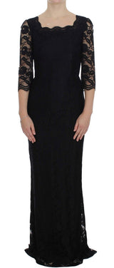 Black Floral Lace Long Ball Maxi Dress - Avaz Shop