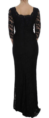 Black Floral Lace Long Ball Maxi Dress - Avaz Shop