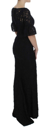 Black Floral Lace Long Bodycon Maxi Dress - Avaz Shop