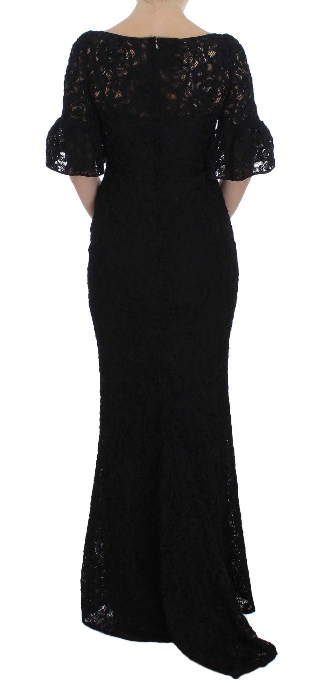 Black Floral Lace Long Bodycon Maxi Dress - Avaz Shop