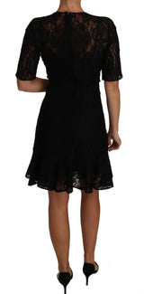 Black Floral Lace Sheath Short Sleeves Dress - Avaz Shop