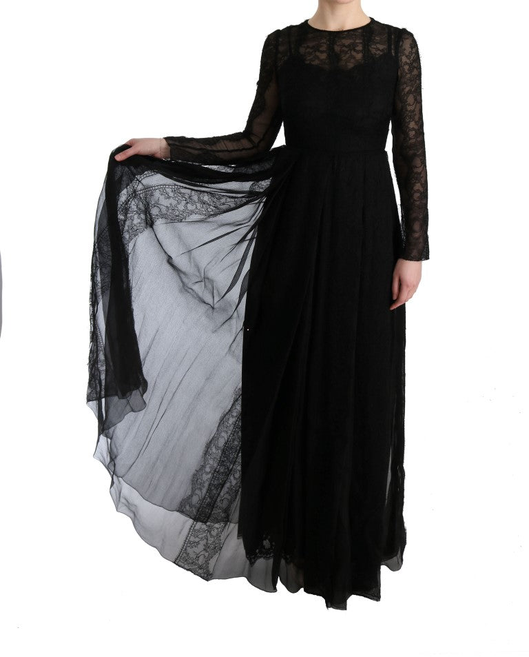 Black Floral Lace Sheath Silk Dress - Avaz Shop