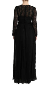 Black Floral Lace Sheath Silk Dress - Avaz Shop