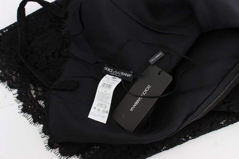 Black Floral Lace Shift Knee Length Dress - Avaz Shop