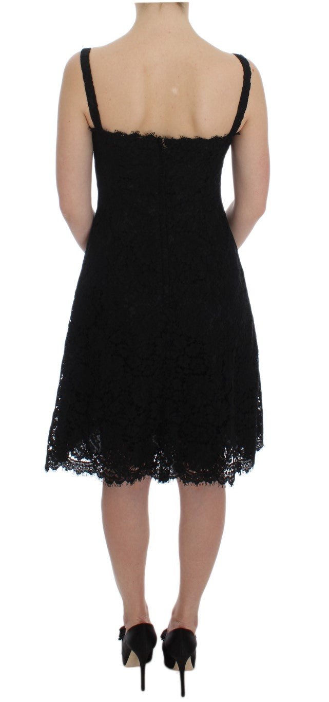 Black Floral Lace Shift Knee Length Dress - Avaz Shop