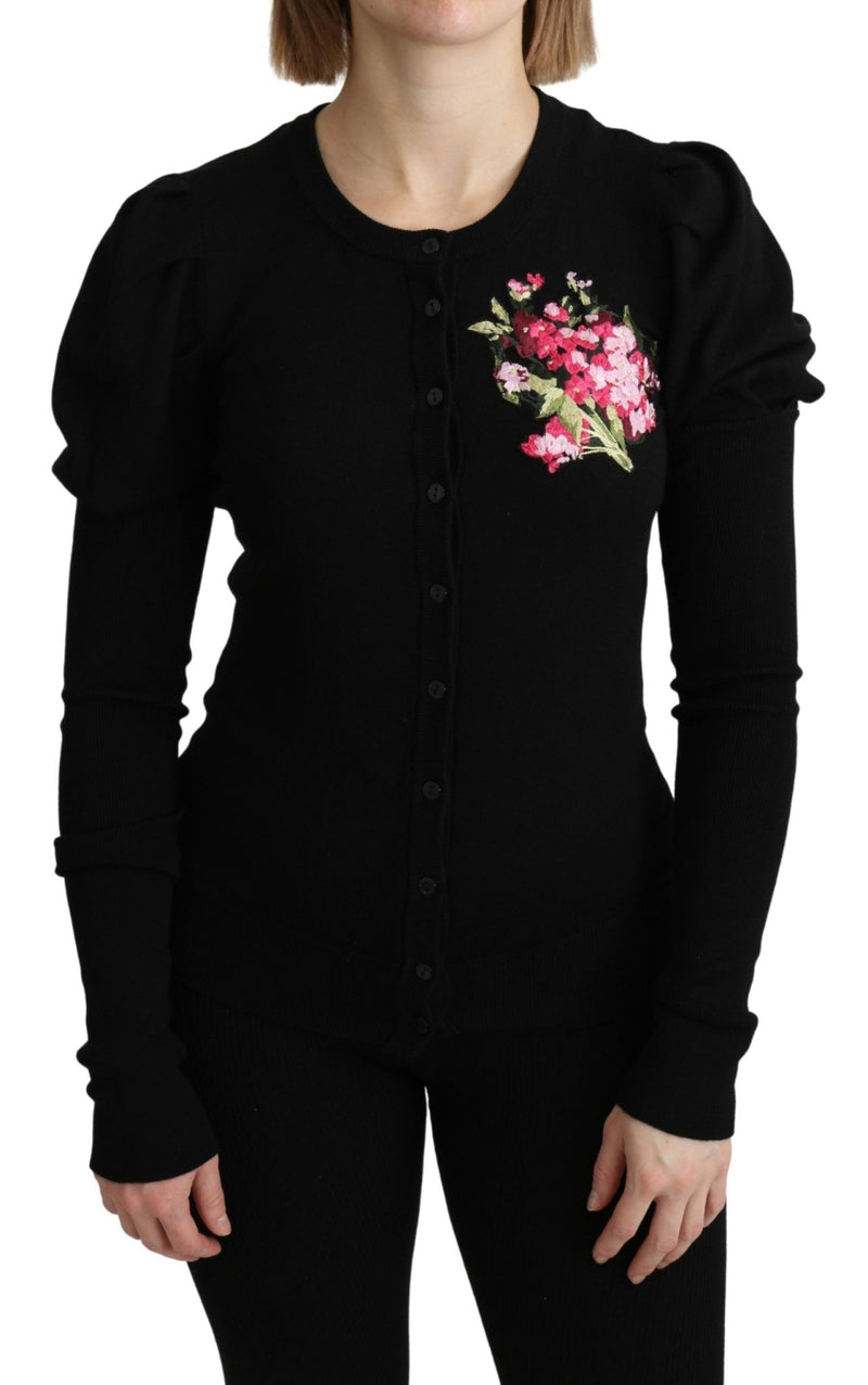 Black Floral Long Sleeve Cardigan Sweater - Avaz Shop