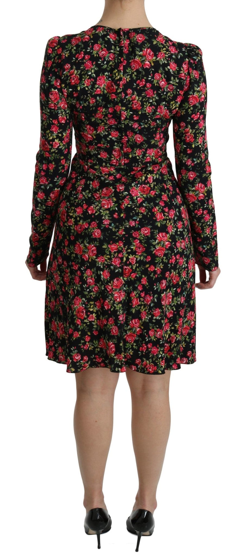 Black Floral Longsleeve Knee Length Dress - Avaz Shop