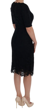 Black Floral Ricamo Sheath Dress - Avaz Shop