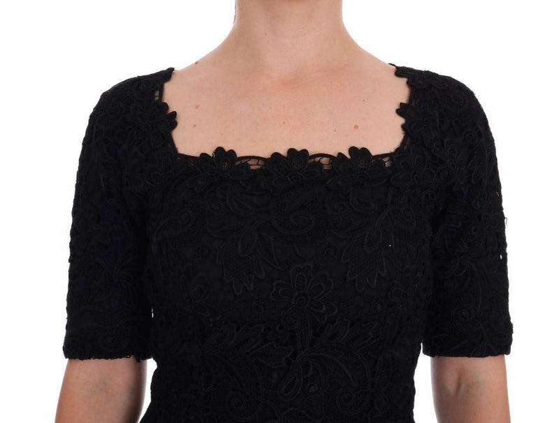 Black Floral Ricamo Sheath Dress - Avaz Shop