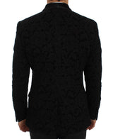Black Floral Ricamo Slim Blazer Jacket - Avaz Shop