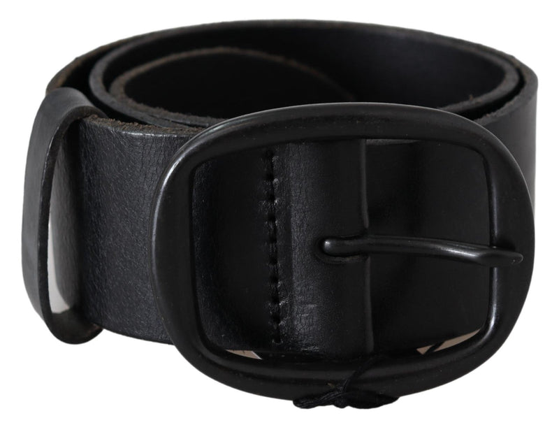 Black Genuine Leather Oval Metal Buckle Belt - Avaz Shop