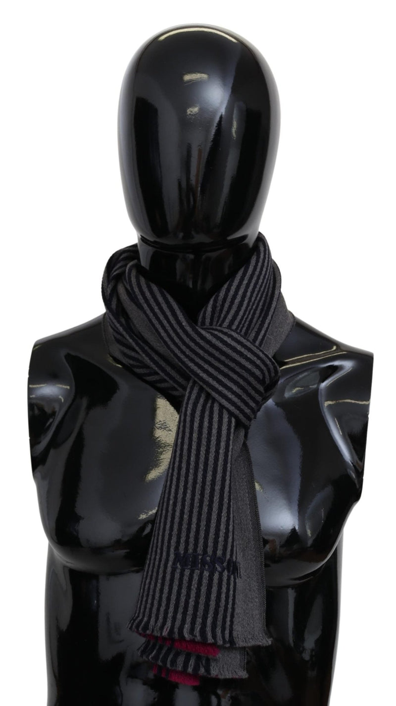 Black Gray Striped Wool Unisex Wrap Scarf - Avaz Shop
