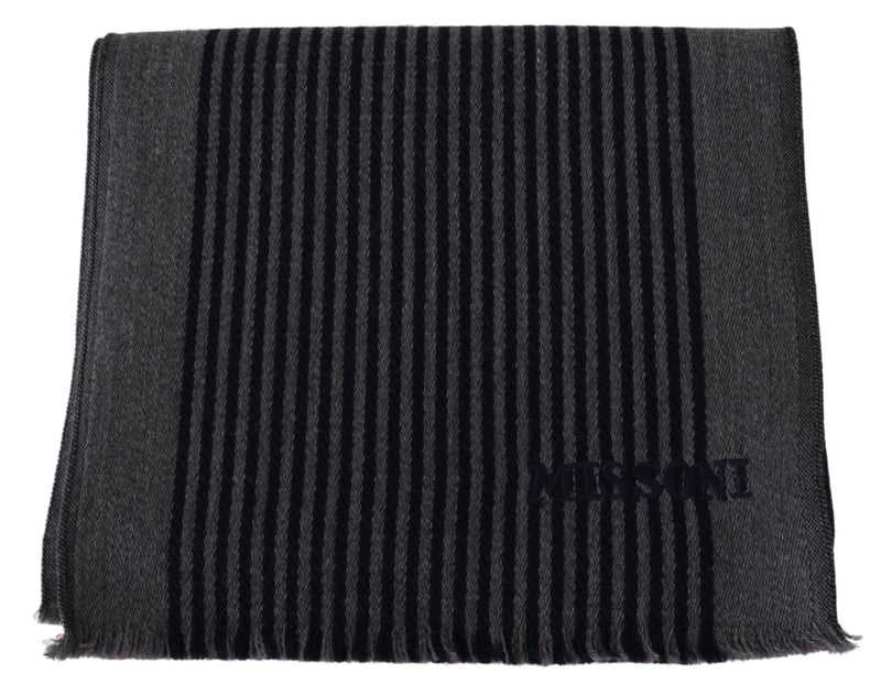 Black Gray Striped Wool Unisex Wrap Scarf - Avaz Shop