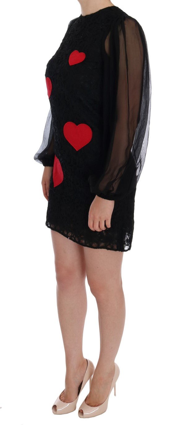 Black Lace Red Heart Shift Dress - Avaz Shop