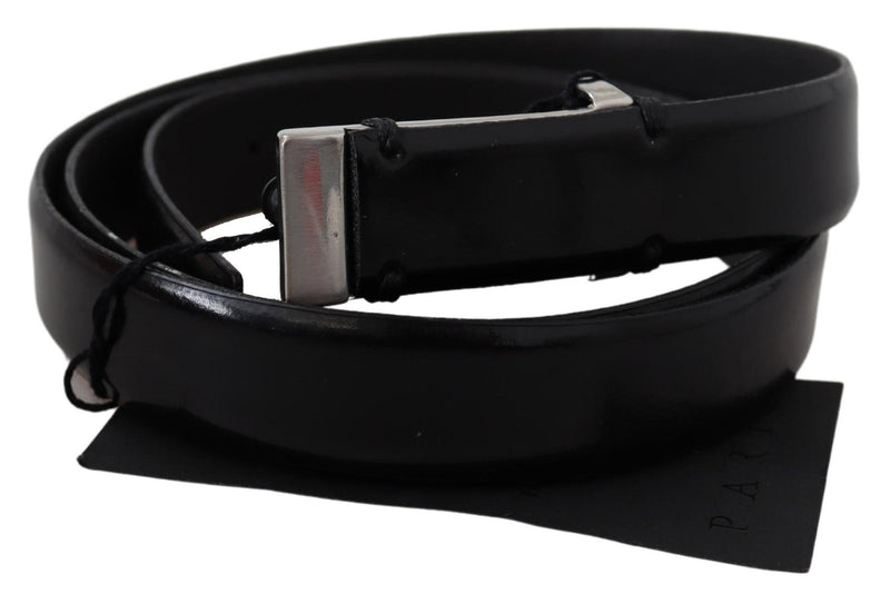 Black Leather Silver Chrome Metal Buckle Belt - Avaz Shop