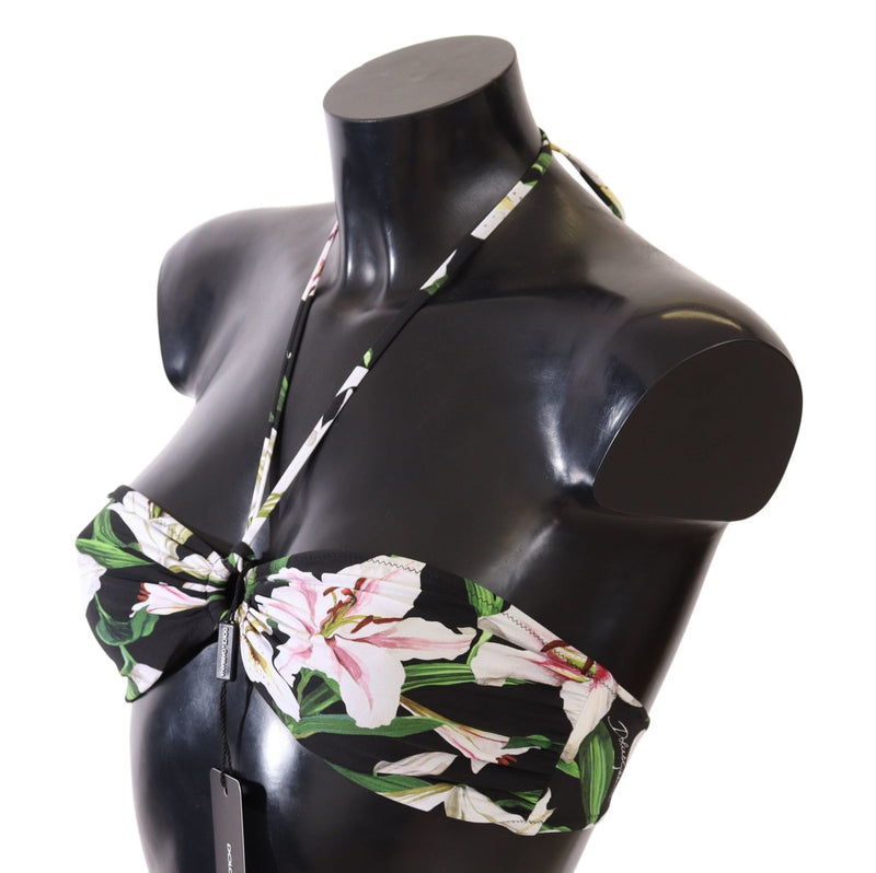 Black Lily Print Swimsuit Bikini Top Swimwear - Avaz Shop