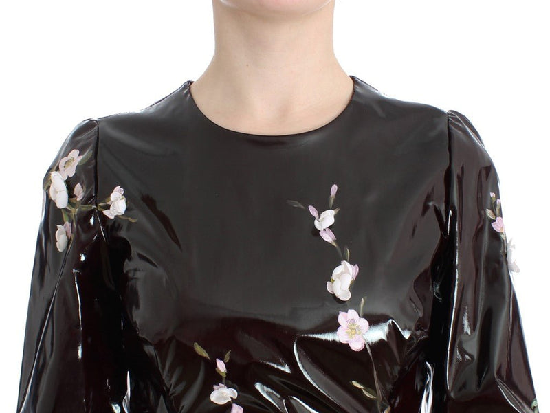 Black patent floral HANDPAINTED dress - Avaz Shop