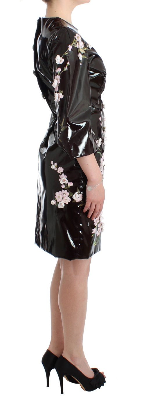 Black patent floral HANDPAINTED dress - Avaz Shop