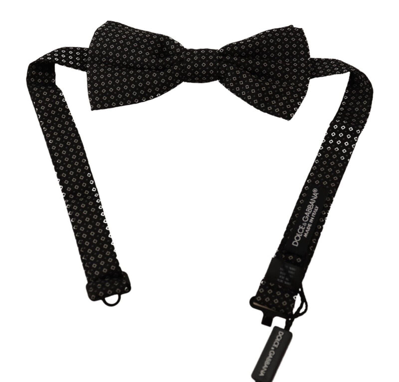 Black Patterned Adjustable Neck Papillon Bow Tie - Avaz Shop