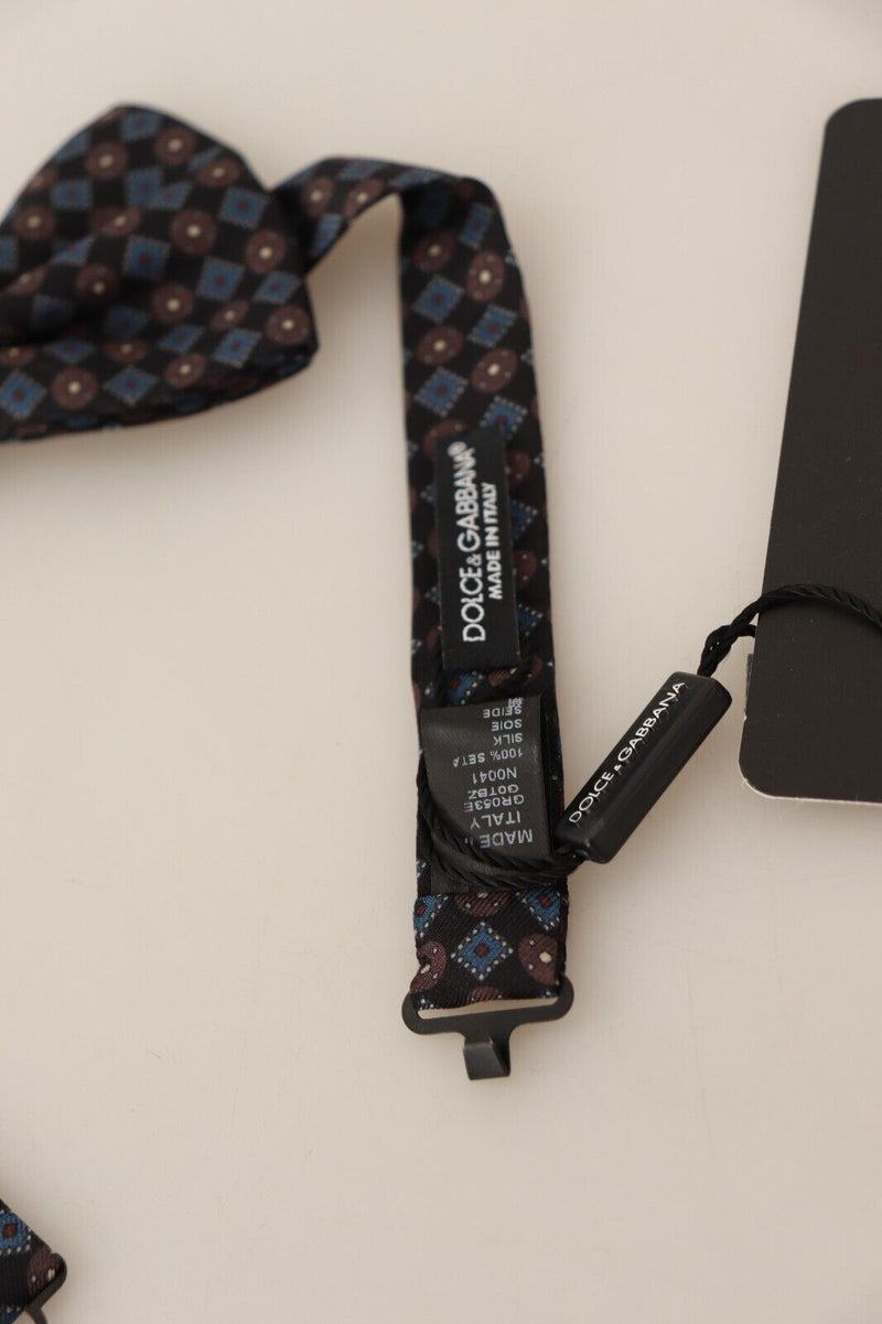 Black Patterned Silk Adjustable Neck Papillon Bow Tie - Avaz Shop