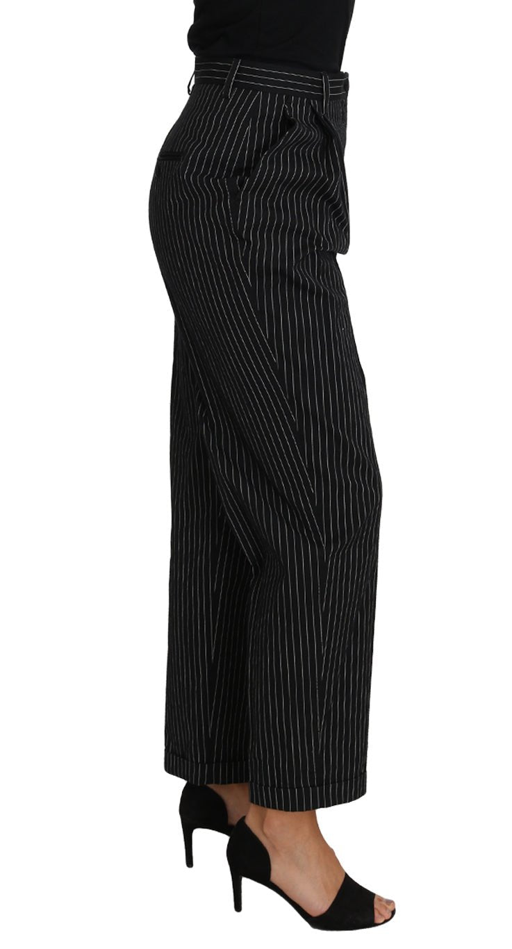 Black Pin Striped Dress Pants Cropped Straight Pant - Avaz Shop