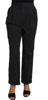 Black Pin Striped Dress Pants Cropped Straight Pant - Avaz Shop