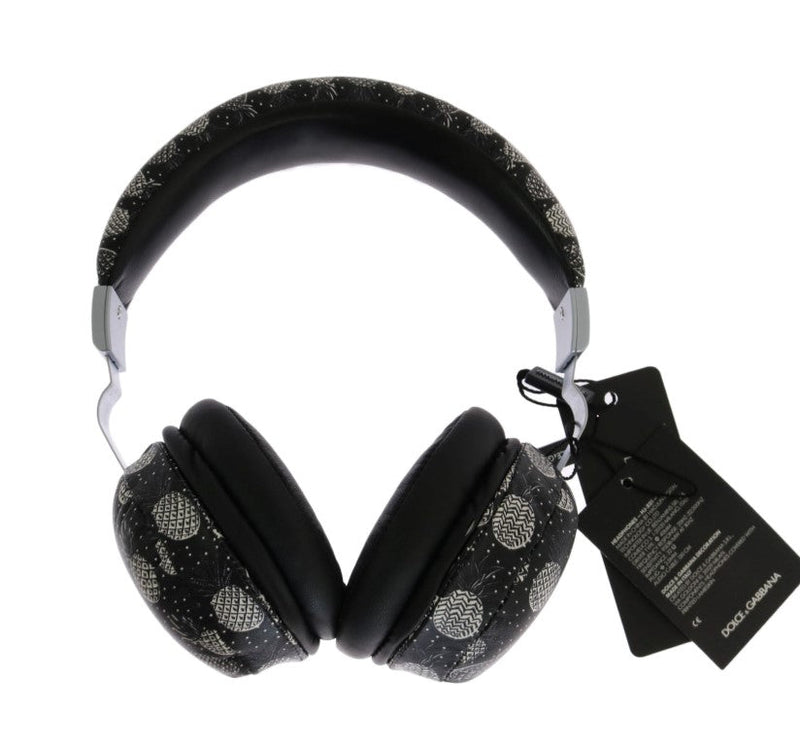 Black Pineapple Print Leather Headphones - Avaz Shop