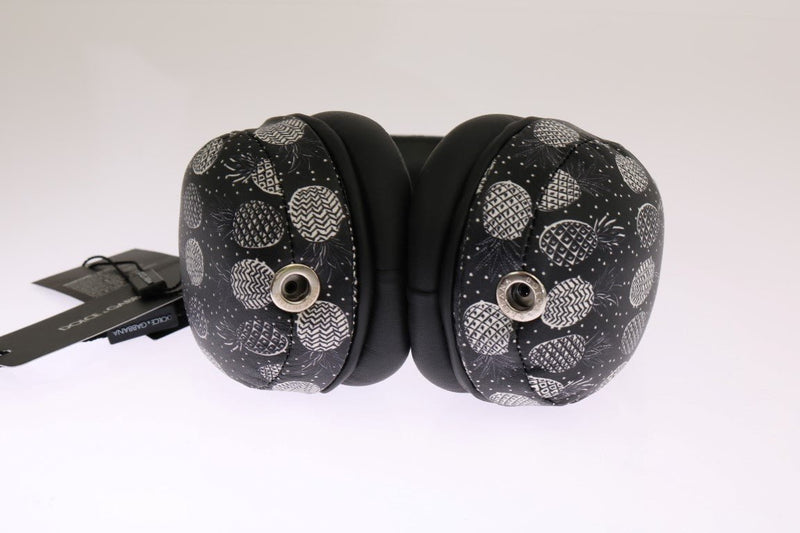 Black Pineapple Print Leather Headphones - Avaz Shop