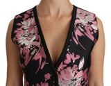 Black Pink Floral Waistcoat Vest Blouse Top - Avaz Shop