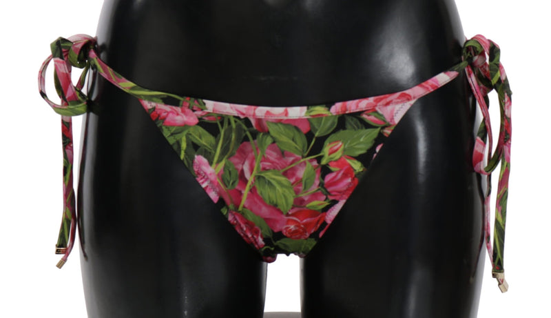 Black Pink Rose Print Bottom Bikini Beachwear - Avaz Shop