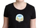 Black Printed Cotton Short Sleeves T-shirt - Avaz Shop