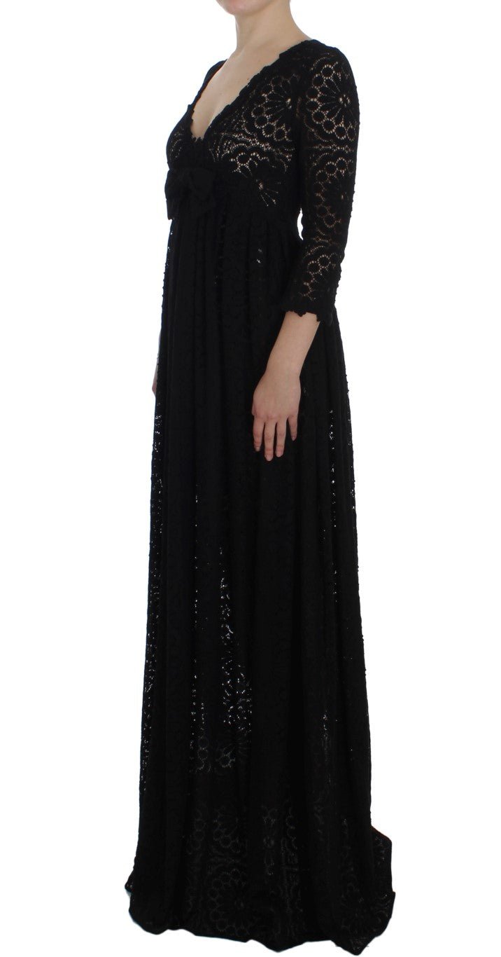 Black Ricamo Knitted Full Length Maxi Dress - Avaz Shop