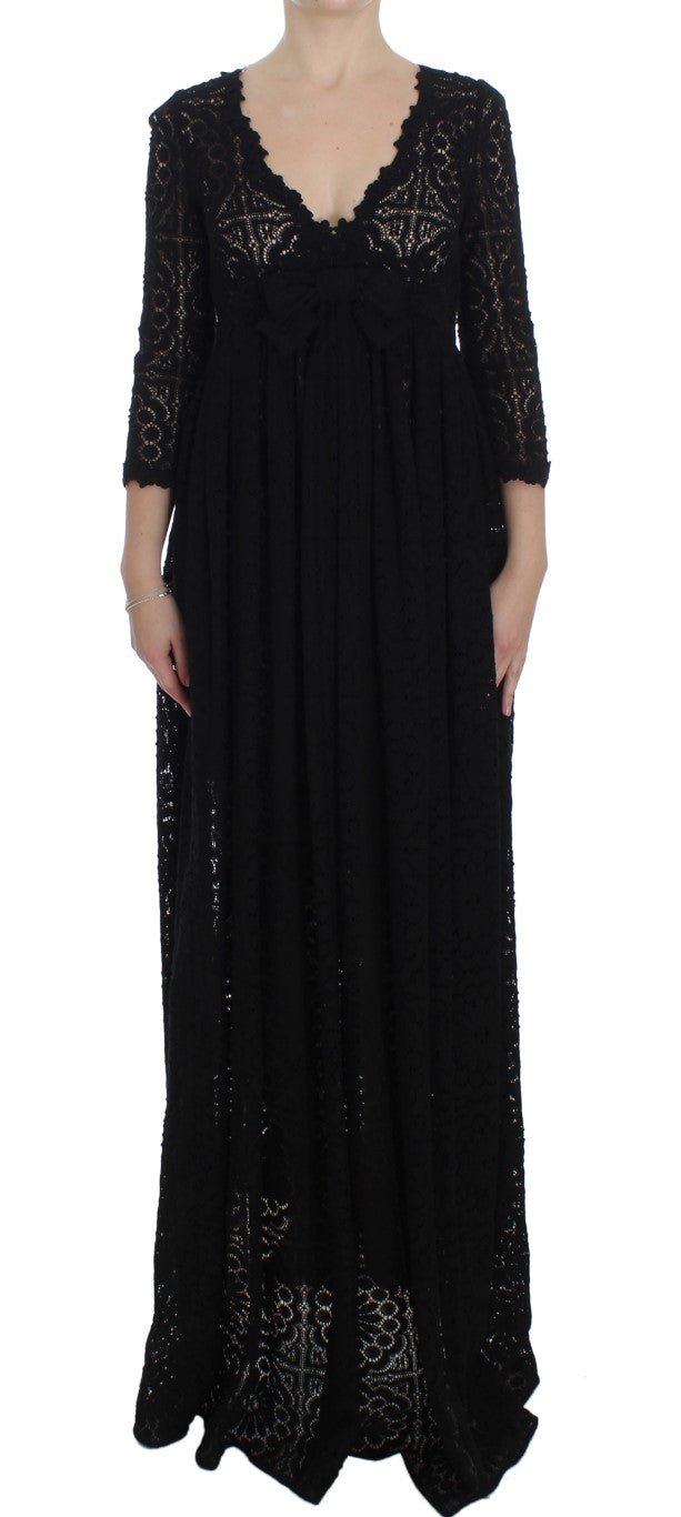 Black Ricamo Knitted Full Length Maxi Dress - Avaz Shop