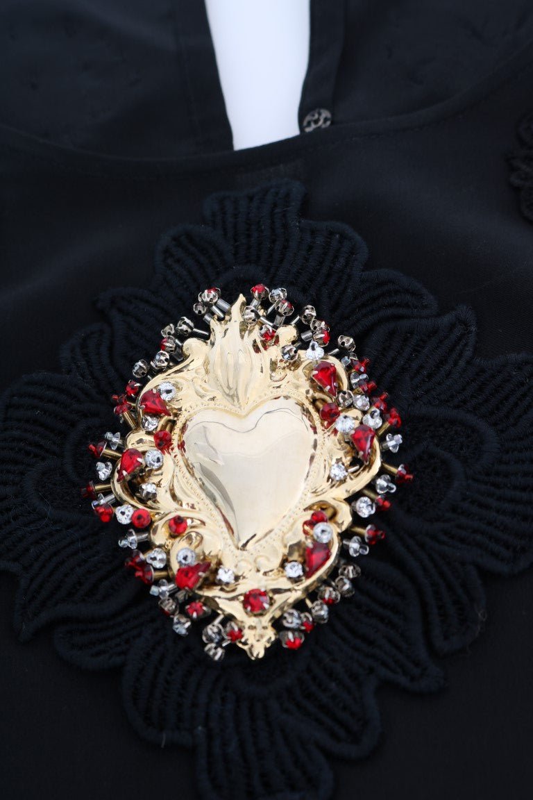 Black Sacred Heart Lace Top Blouse - Avaz Shop