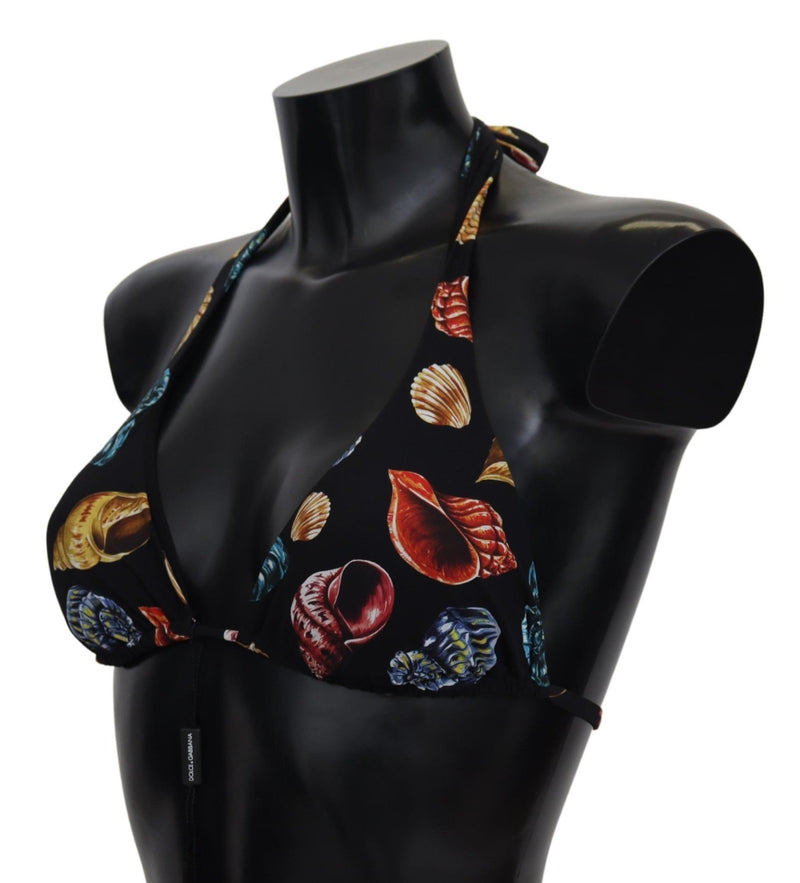 Black Seashells Print Halter Swimwear Bikini Tops - Avaz Shop