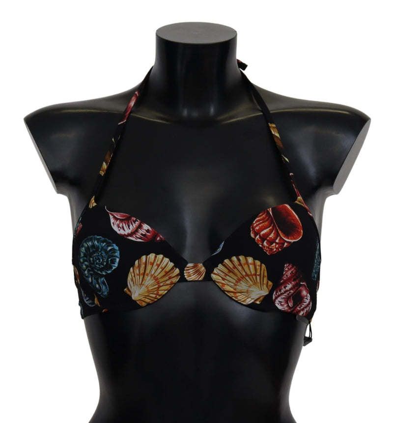 Black Seashells Print Halter Swimwear Bikini Tops - Avaz Shop