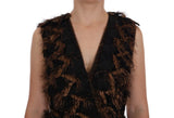 Black Silk Brown Fringes A-Line Dress - Avaz Shop