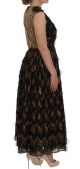 Black Silk Brown Fringes A-Line Dress - Avaz Shop