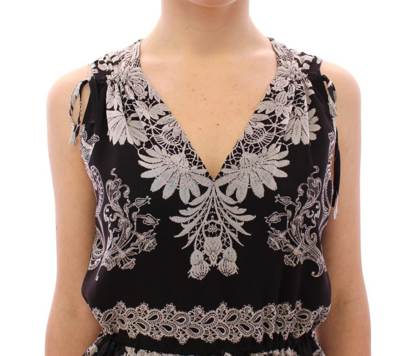 Black Silk Floral Pattern Shift Coctail Dress - Avaz Shop