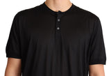 Black Silk Henley Crewneck Top T-shirt - Avaz Shop