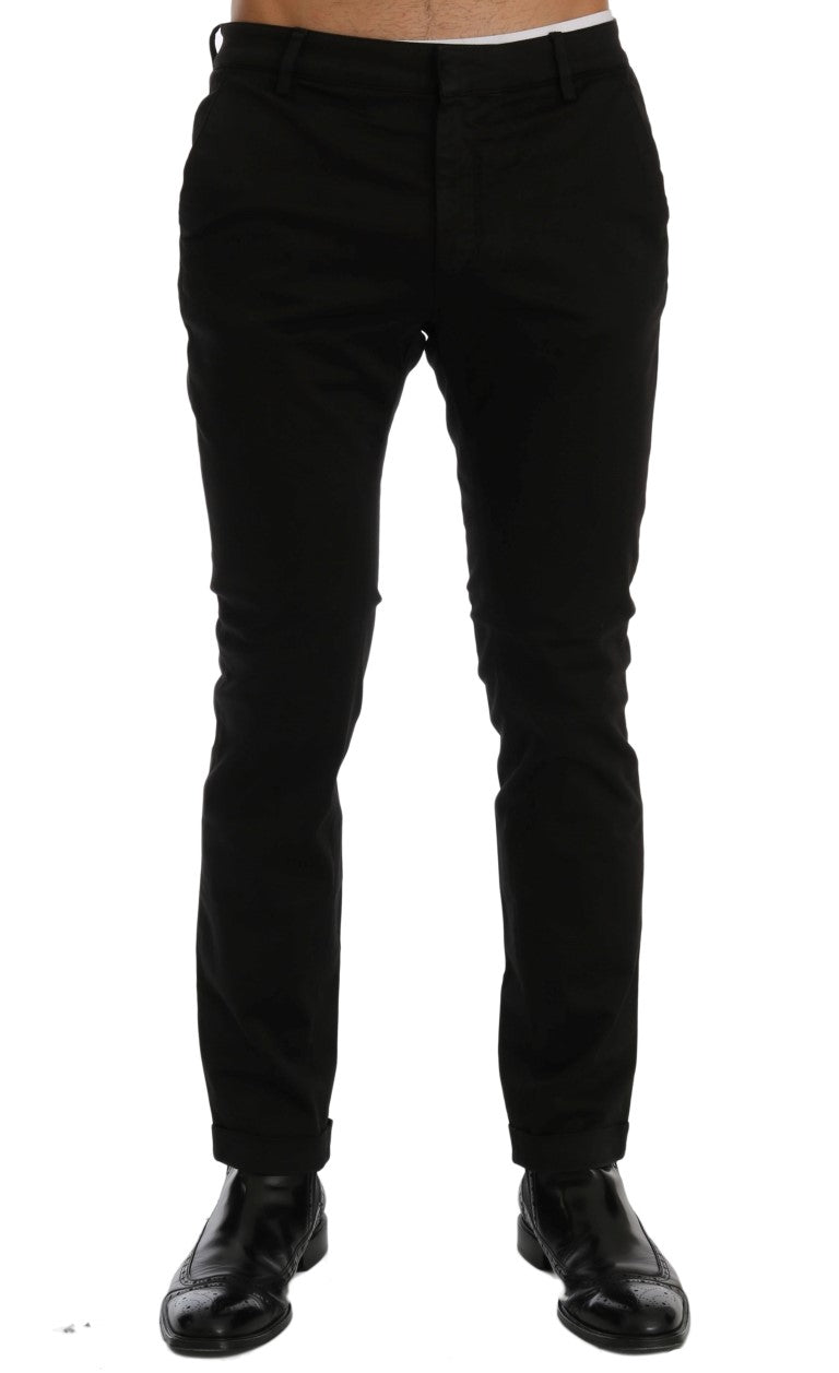 Black Slim Fit Cotton Stretch Pants - Avaz Shop