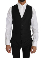 Black Solid Wool Silk Waistcoat Vest - Avaz Shop