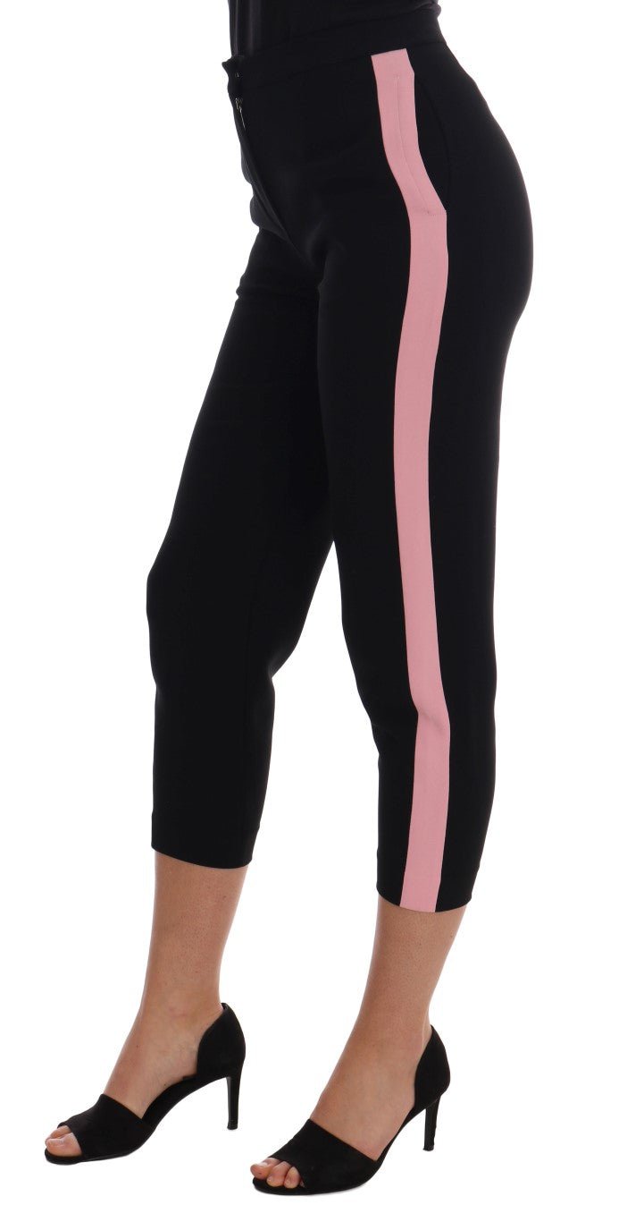 Black Stretch Pink Stripes Capri Pants - Avaz Shop