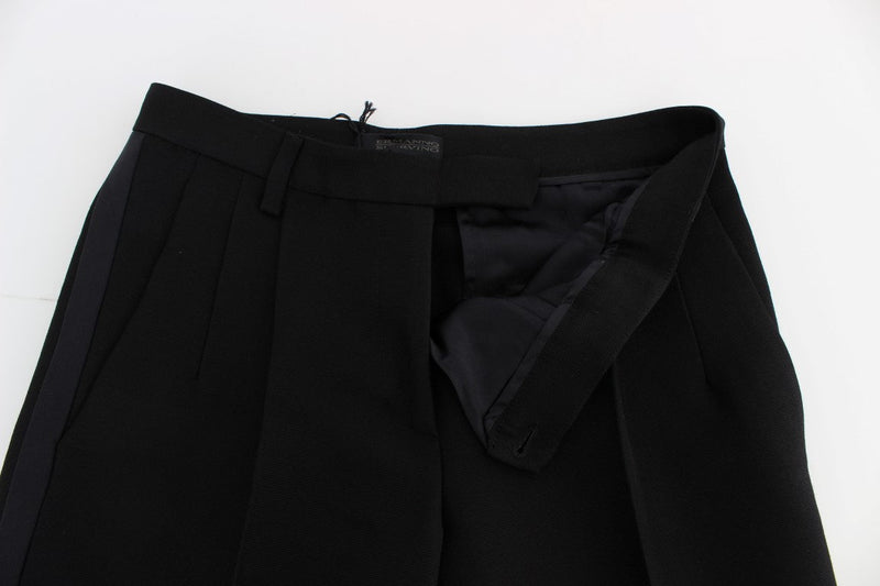 Black Striped Cotton Blend Wide Legs Pants - Avaz Shop